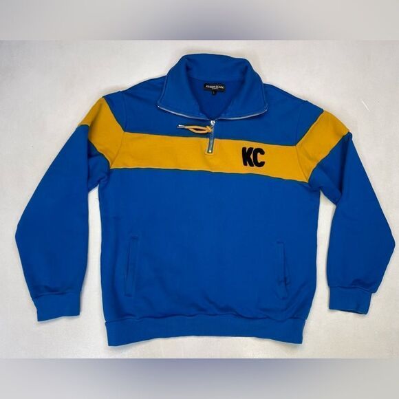 Keiser Clark Moon Rocks 1/4 Zip Sweatshirt Men Large Blue Yellow Colorblock - Picture 1 of 6